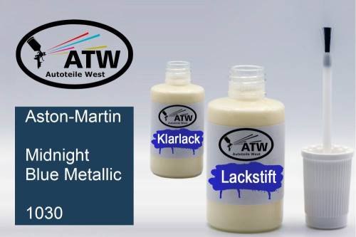 Aston-Martin, Midnight Blue Metallic, 1030: 20ml Lackstift + 20ml Klarlack - Set, von ATW Autoteile West.